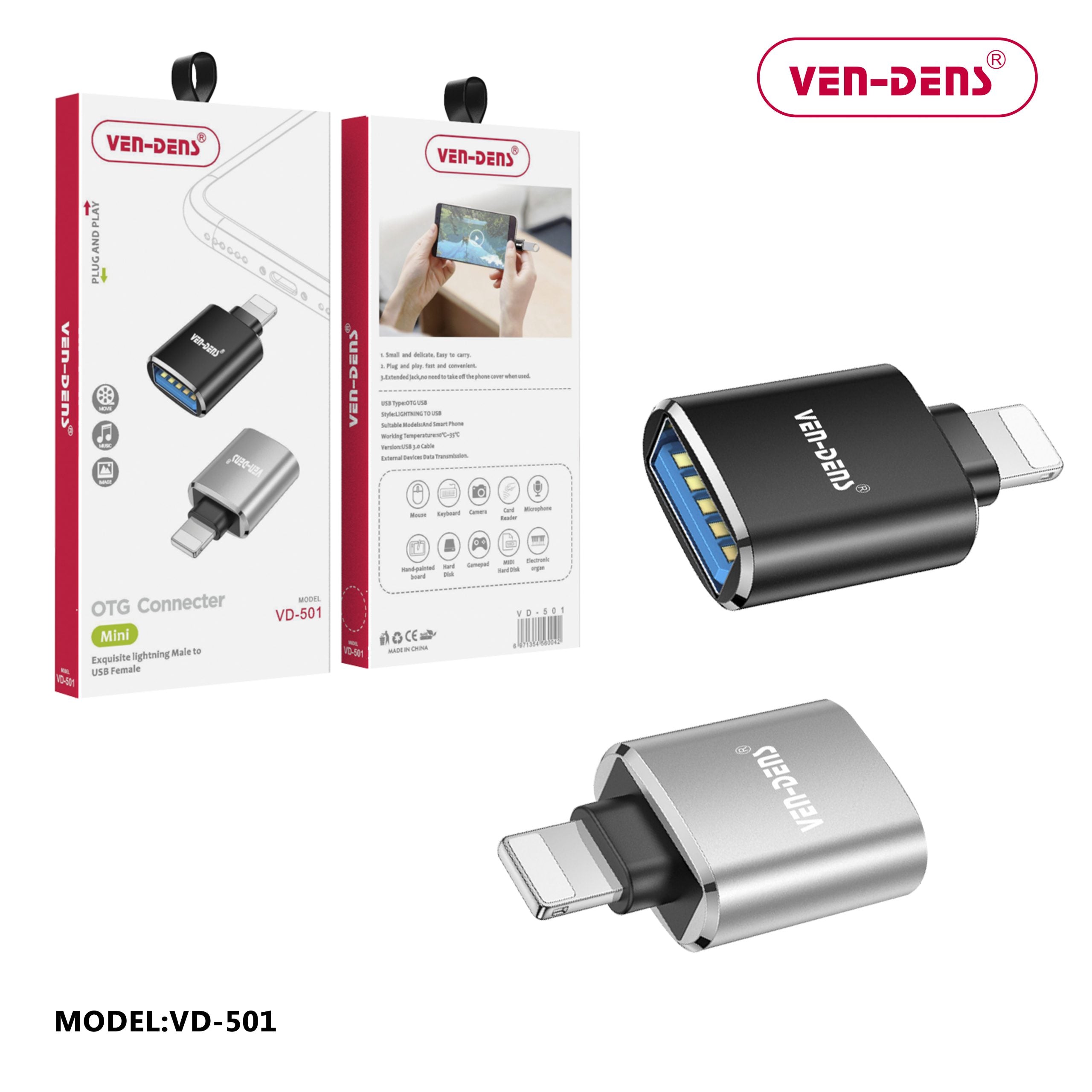 Ven-Dens VD-OTG001 OTG Connecter Lightning to USB Mini